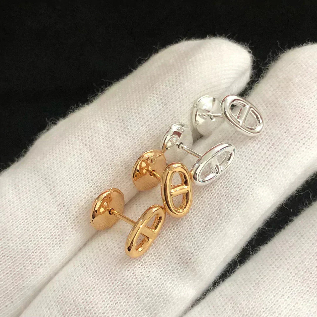 HERMES CHAINE SMALL EARRINGS GOLD AND SILVER