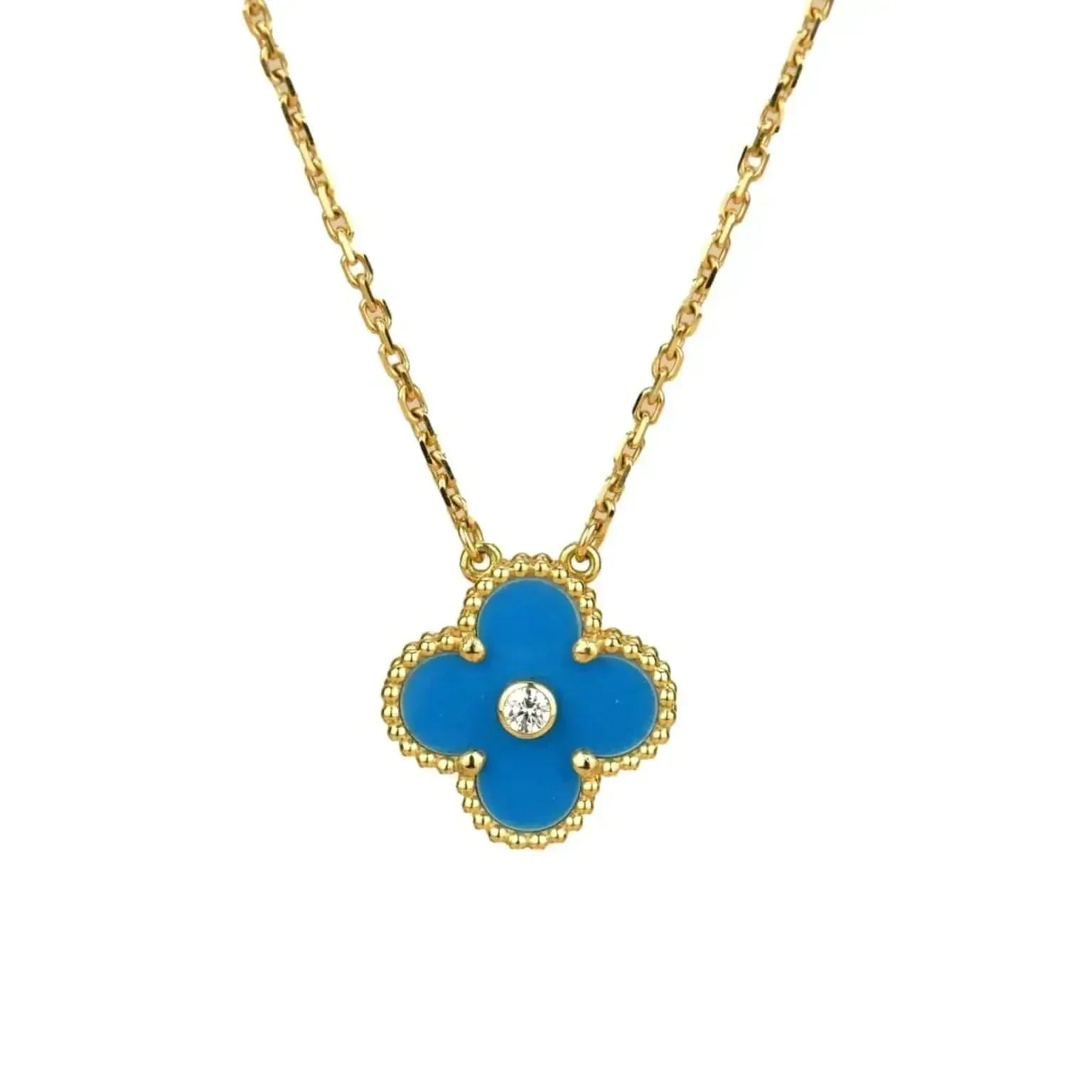 VCA CLOVER 15MM DIAMOND AND BLUE AGATE NECKLACE