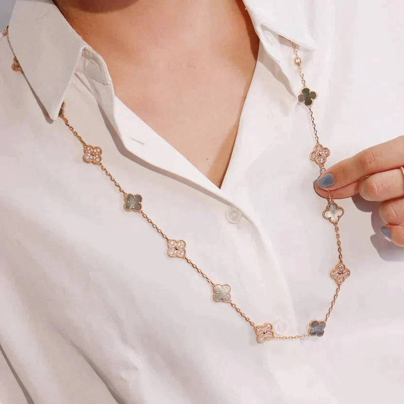 VCA CLOVER 20 MOTIFS DARK MOP DIAMOND NECKLACE